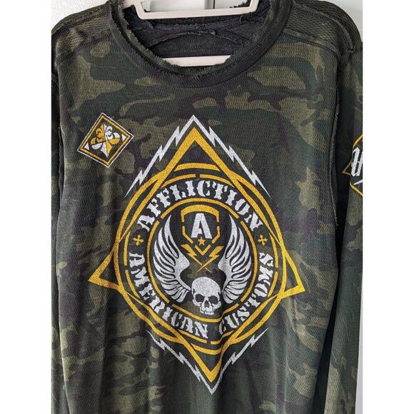 Affliction Mens Reversible Thermal LS Shirt Size XL Camo Distressed Grunge Y2K - Picture 7 of 8